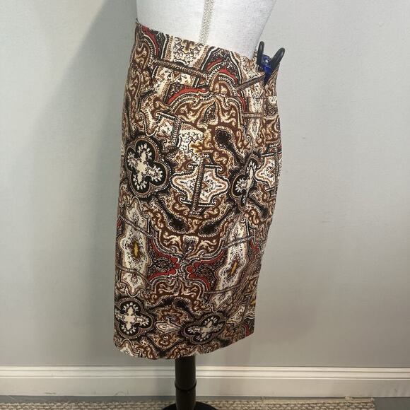 Charter Club Skirt size 8 Brown Red Gold Paisley Straight Pencil Knee Stretch - Picture 6 of 8